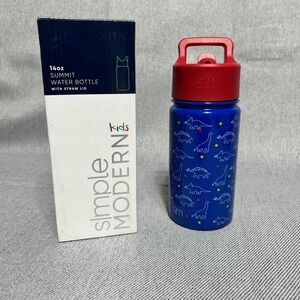 Simple Modern Water Bottle Kids 14oz Blue Dinosaur Summit Insulated Straw Lid